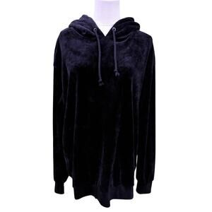 Joe’s Jeans Black Velour Hoodie Women M Soft Pullover Luxury Lounge Cozy Fall